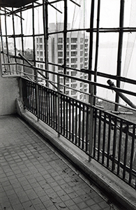Balcony emptied of furniture in the face of an approaching typhoon, Sha Wan Drive, Sandy Bay, 25 October 1998