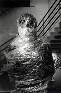 Sculpture 'New Man' by Elisabeth Frink, bubble wrapped, returning for display in the Hong Kong Arts Centre, 1 October 1998