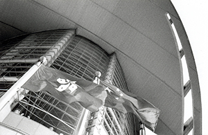 Chinese national flag and HKSAR flag near the Convention and Exhibition Centre, Wanchai, 1 October 1998