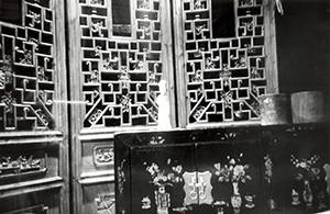 View through the window of an antique shop on Hollywood Road, 26 March 1999