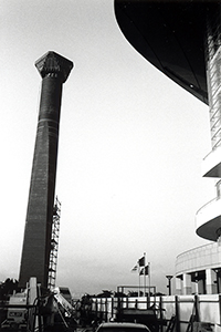 Handover monument being installed outside the Convention and Exhibition Centre, Wanchai, 4 June 1999