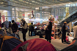‘Occupy’ protest camp in the public plaza beneath the Hong Kong and Shanghai Bank headquarters, Central, 12 December 2011