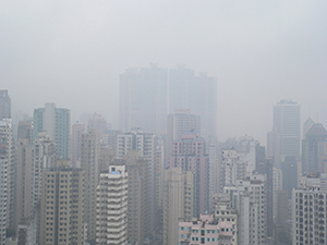 Buildings in mist, viewed from Sheung Wan, 28 January 2005