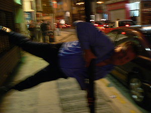 A spontaneous late-night demonstration of athletic prowess, Wyndham Street, Central, 29 January 2005