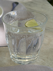 Sparkling water with lime, in the garden of a restaurant on The Peak, 21 January 2005