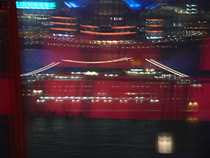 Cruise ship and Convention and Exhibition Centre Extension (Wanchai), viewed from One Peking Road, Tsim Sha Tsui, 21 January 2005