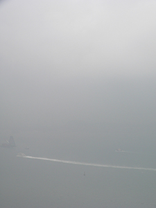 Boats in misty weather, view from Sheung Wan, Hong Kong Island, 28 January 2005