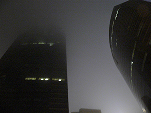 Tall buildings at night, Queen's Road Central, 4 February 2005