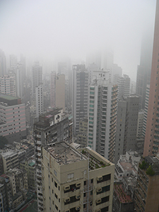 Buildings in mist, looking towards Sai Ying Pun from Sheung Wan, Hong Kong Island, 15 February 2005