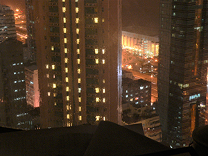 View towards the Sun Yat Sen Memorial Park Sports Centre at night, Sheung Wan, Hong Kong Island, 2 March 2005