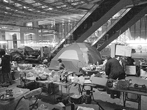 ‘Occupy’ protest camp in the public plaza beneath the Hong Kong and Shanghai Bank headquarters, Central, 12 December 2011