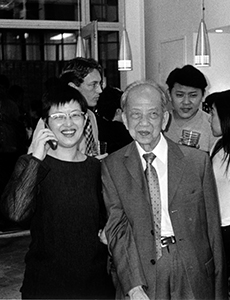 Ceramicist Suzy Cheung and her father, at the opening of her ceramics show at Living Art Plus, Wellington Street, 7 May 2004