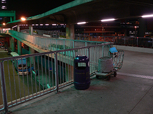 Overhead walkway at night, near the Shun Tak Centre, Sheung Wan, Hong Kong Island, 9 April 2005