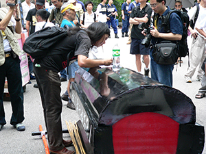 Leung Kwok-hung, after the June Fourth march from Victoria Park to Central, near the Central Government Offices, Lower Albert Road, 29 May 2005