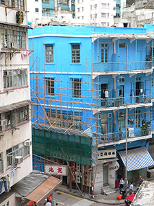 Blue House with bamboo scaffolding, Wanchai, 12 May 2005