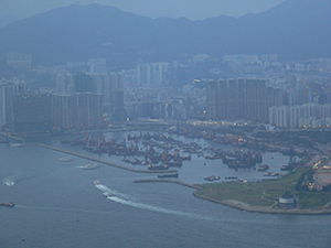 View of boats in a typhoon shelter, Kowloon, 15 May 2005