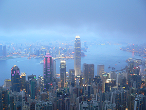 View of Victoria Harbour from the Peak, Hong Kong Island, 15 May 2005