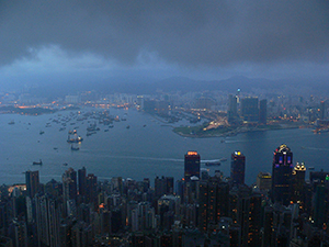 View of Victoria Harbour from the Peak, Hong Kong Island, 15 May 2005