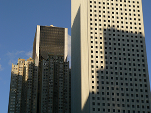 Light and shadow on buildings, Wanchai, 22 May 2005