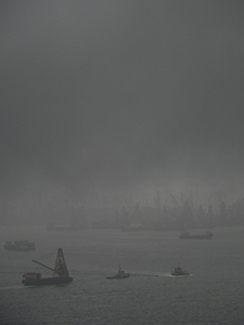 Victoria Harbour, with view of a container terminal behind, 13 June 2005