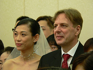 Sonia Au and Gerard Henry's wedding ceremony, at the Marriage Registry, Hong Kong Park, 29 June 2005