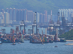 View of container terminals with Tsing Yi behind, 5 July 2005