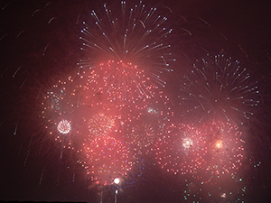 National day fireworks over Victoria Harbour, seen from the Tamar site, 1 October 2005