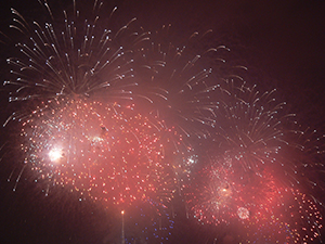 National day fireworks over Victoria Harbour, seen from the Tamar site, 1 October 2005