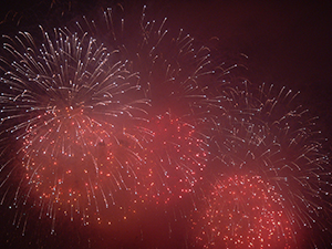 National day fireworks over Victoria Harbour, seen from the Tamar site, 1 October 2005