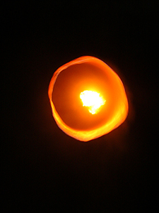 Hot air balloon in flight overhead, Sheung Wo Hang Village, north-eastern New Territories, 18 September 2005