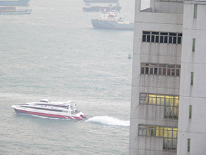 Ferry to Macau and container ships, viewed from Sheung Wan, Hong Kong Island, 2 October 2005