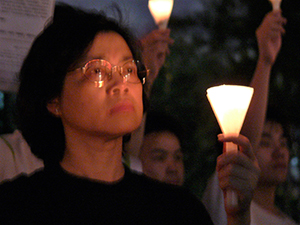 Participant in the June Fourth memorial rally, Victoria Park, 4 June 2005