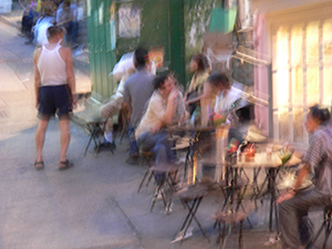 Restaurant with tables on the street, Elgin Street, Central, 8 June 2005