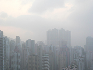 Buildings in foggy weather, Sai Ying Pun, 16 February 2007