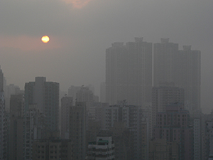 Sunset in foggy weather, Hong Kong Island, 16 February 2007