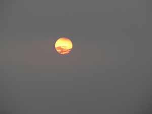 Sunset in foggy weather, viewed from Sheung Wan, 16 February 2007