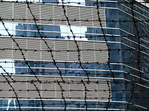 Barbed wire at the former Central Police Station Compound, 9 April 2007