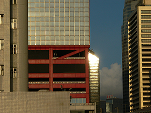 Late afternoon sunlight reflected on buildings, Sheung Wan, 30 May 2007