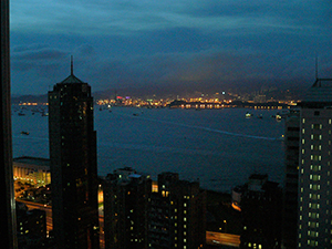 Night view of Victoria Harbour from Sheung Wan, Hong Kong Island, 3 June 2007