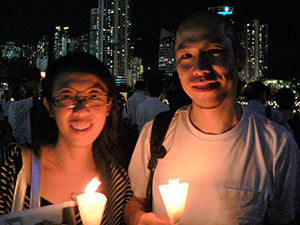 Artists Sara Wong and Warren Leung, at the June Fourth Memorial rally, Victoria Park, 4 June 2007