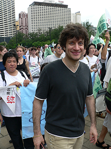 Academic Giorgio Biancorosso, participating in the annual pro-democracy march, Victoria Park, 1 July 2007