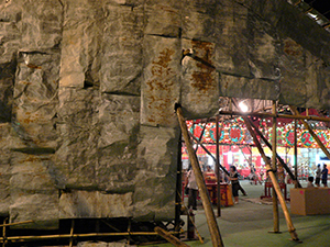 Temporary bamboo theatre for Chinese opera performances during the Hungry Ghost Festival, Sun Yat Sen Memorial Park, Sheung Wan, Hong Kong Island, 2 September 2007