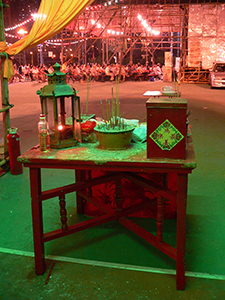 Incense on a table, during the Hungry Ghost Festival, Sheung Wan, Hong Kong Island, 2 September 2007