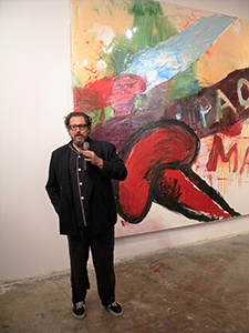 Painter Julian Schnabel at the opening of an exhibition of his work, Warwick House West, Taikoo Place, Hong Kong Island, 6 November 2007