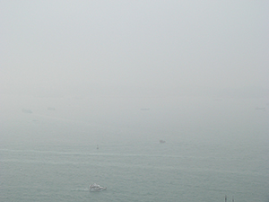 View of Victoria Harbour from Sheung Wan, Hong Kong Island, 12 April 2008