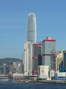 Buildings in Sheung Wan with IFC 2 in the background, 21 June 2008