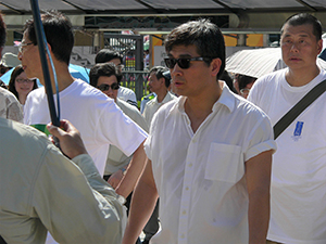 Jimmy Lai and Martin Lee participating in the annual pro-democracy march, Causeway Bay, 1 July 2008