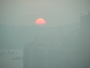 Sunset over Lantau, viewed from Sheung Wan, 14 August 2008