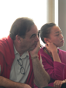 Film director Oliver Stone (left) and multimedia artist Yi Zhou (right), at W Hong Kong, West Kowloon, 30 November 2008