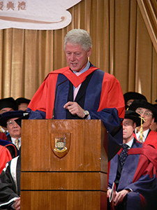 Former US president Bill Clinton receiving an honorary degree at the University of Hong Kong, 4 December 2008